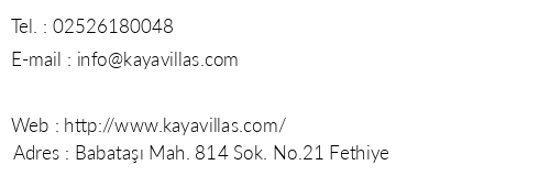Kaya Villas telefon numaralar, faks, e-mail, posta adresi ve iletiim bilgileri